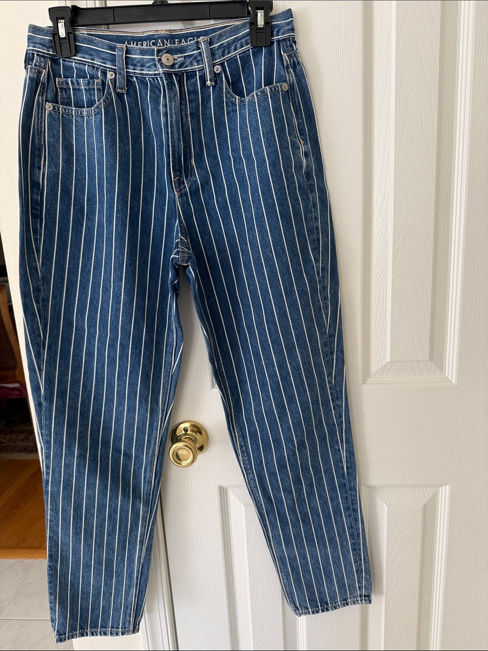 American Eagle Navy Blue Pinstripe Mom Jeans